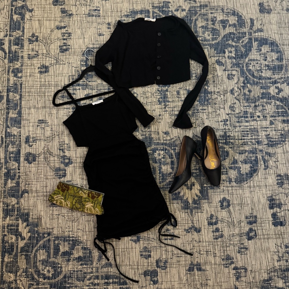 Goodnight Macaroon Black Dress and Cardigan Set